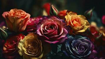 Profond et coloré ancien fantaisie des roses bouquet sur flou Contexte photo