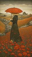 complexe néoimpressionniste et ukiyoe la fusion papier art de roulant coquelicot des champs dans Japon photo