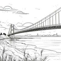 minimaliste continu ligne dessin de une géant pont plus de une rivière photo
