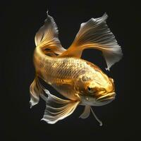 d'or koi poisson nager dans une noir Contexte parfait pour affiches et fonds d'écran génératif ai photo