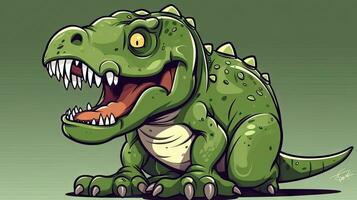 amical vert trex dessin animé pour des gamins invitations et décor génératif ai photo