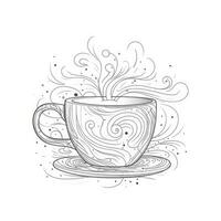en forme de cœur arôme vapeur de chaud café tasse dans linéaire dessin style photo