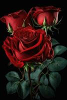 vibrant rouge Rose bouquet sur noir Contexte photo
