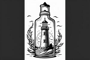 captivant phare dans une bouteille graphique art photo