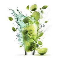 rafraîchissant citron vert et menthe éclabousser dans une Mojito cocktail photo