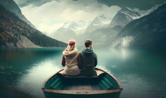 romantique Date sur une serein alpin Lac photo