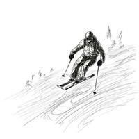 ski vers le bas le Montagne une continu ligne dessin de une hiver des sports passionné photo