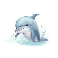 minimaliste numérique dessin de une mignonne dauphin sur blanc Contexte photo