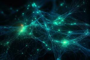 fluide neural réseau de embrasé bleu et vert nœuds photo