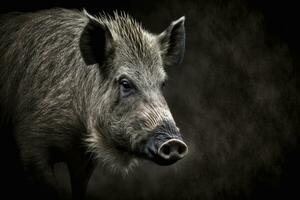 sauvage porc portrait sur noir Contexte photo