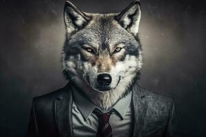 Loup dans affaires tenue une professionnel portrait photo