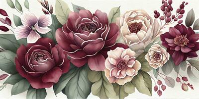 romantique aquarelle fleurs dans rougir et Bourgogne tons photo