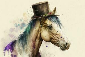 mignonne st patricks journée cheval avec chapeau dans aquarelle photo