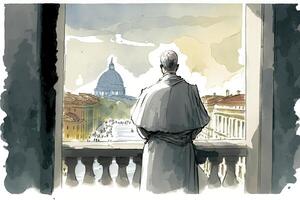 vue de le Vatican de le balcon aquarelle illustration avec académisme et symbolisme photo