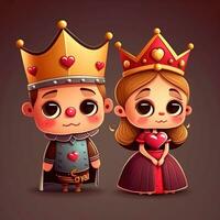dessin animé Roi et reine dans mignonne kawaii style pour valentines journée photo