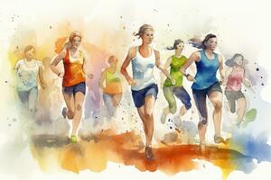 vibrant aquarelle illustration de une groupe exercice classe pour aptitude sites Internet et promotions photo