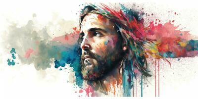 vibrant aquarelle illustration de Jésus sur blanc Contexte photo