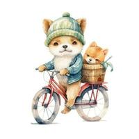 adorable aquarelle esquisser de une kawaii bébé chien équitation une bicyclette pour enfants livre illustration photo
