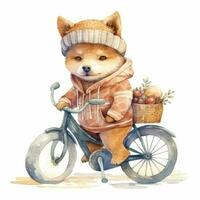 adorable aquarelle esquisser de une kawaii bébé chien équitation une bicyclette pour enfants livre illustration photo
