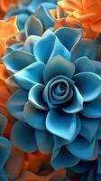 coloré 3d fractale fleurs fond d'écran dans lumière Orange et foncé Azur génératif ai photo