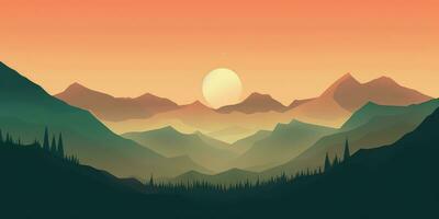 Montagne paysage avec ambre ciel à crépuscule ai généré photo