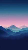 lilas ciel à crépuscule une minimaliste Montagne paysage ai généré photo