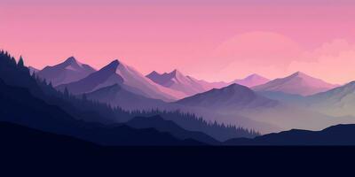 lilas ciel à crépuscule minimaliste Montagne paysage ai généré photo