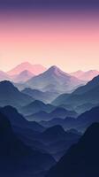 lilas ciel à crépuscule une minimaliste Montagne paysage ai généré photo