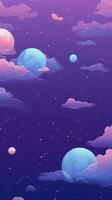 violet fond d'écran avec planètes et étoiles kawaii esthétique minimaliste ai généré photo