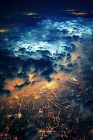 aérien vue de ville à nuit avec des nuages ai généré photo