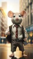 détaillé et réaliste une mignonne Souris dans une cinématique affaires Contexte ai généré photo