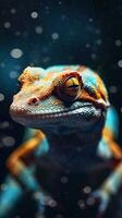 double exposition gecko sur foncé Contexte ai généré photo