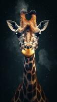 double exposition de girafe sur foncé Contexte génératif ai photo