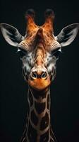 réaliste girafe sur foncé Contexte génératif ai photo