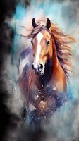 aquarelle cheval sur foncé Contexte génératif ai photo