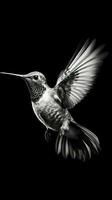 noir et blanc colibri sur foncé Contexte ai généré photo