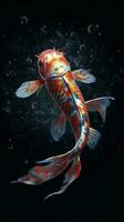 style popon koi poisson nager dans foncé des eaux génératif ai photo