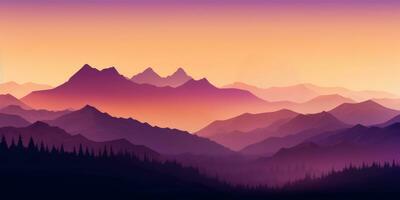d'or Jaune et Profond violet minimaliste Montagne paysage fond d'écran ai généré photo
