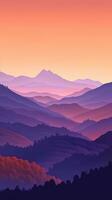vibrant Orange et Profond violet minimaliste Montagne paysage fond d'écran ai généré photo