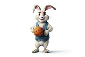 content blanc lapin dans basketball uniforme posant avec basketball photo