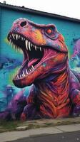 vibrant graffiti ouvrages d'art de une trex contre une foncé Urbain mur ai généré photo