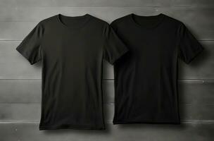 deux paires de noir t-shirts de face et retour maquettes ai généré photo