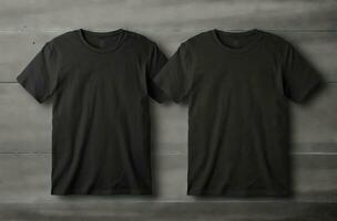 deux paires de noir t-shirts de face et retour maquettes ai généré photo