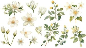 nettoyer et tranchant Algérie fleur collection sur blanc Contexte génératif ai photo