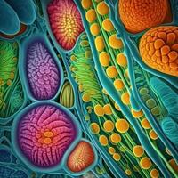 à l'intérieur une plante cellule une vif vue de chloroplastes en dessous de un électron microscope génératif ai photo