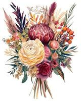 vibrant aquarelle illustration de un élégant boho mariage bouquet photo