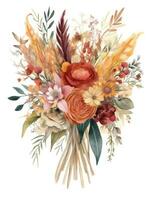 vibrant aquarelle illustration de un élégant boho mariage bouquet photo