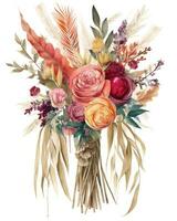 vibrant aquarelle illustration de un élégant boho mariage bouquet photo