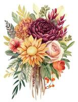 vibrant aquarelle illustration de un élégant boho mariage bouquet photo