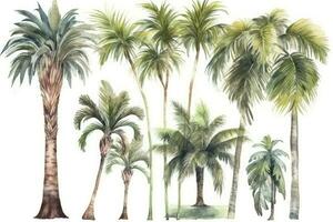 tropical paradis dessiné à la main aquarelle paume des arbres collection génératif ai photo